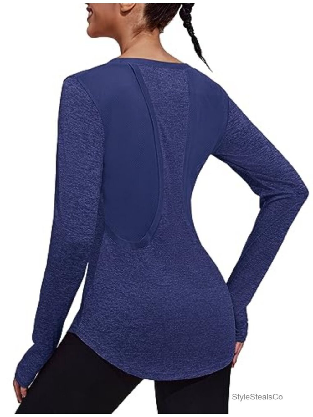 Long Sleeve Workout Top with Thumbholes for Women - Mesh Back